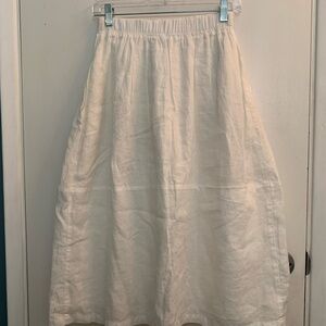 Eileen Fisher White Midi Flowy Breezy Pocket ORGANIC LINEN Skirt Sz S